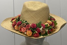 Vintage Ladies Lauhala Papale Style Panama Hat w/ Haku Lei RARE Made in Hawaii