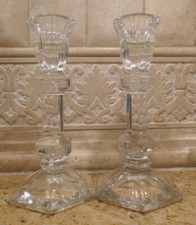PAIR LEAD CRYSTAL TAPER CANDLESTICK VINTAGE HIGH CLEAR GLASS QUALITY POLAND 8"H