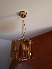 Brass and Glass Three Branch Pendant Chandelier Fixture Purchased 2002 