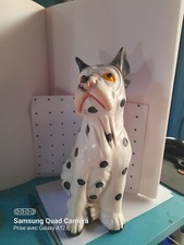 Vintage piggy bank, white and black boxer dog