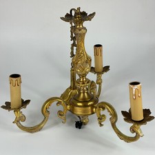 Vintage French 3 Arm Ornate Gold Colour Heavy Bronze Ceiling Light Chandelier