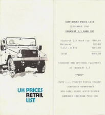 UMM Transcat 4x4 Prices & Standard Equipment 1985-86 UK Market Foldout Brochure