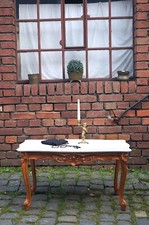 BELLE TABLE BASSE SALON HÊTRE MASSIF ET MARBRE PARFAIT ETAT D'UN CHATEAU À BX.