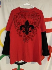 Vintage Y2K Avirex T Shirt XL (21x28) Red Fleur De Lis Thermal Grunge