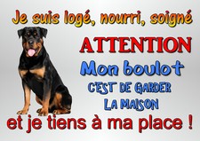 plaque attention au chien rottweiler en métal 29x20cm percée réf 51