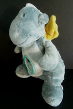 Q1. DOUDOU PELUCHE NOUKIE'S DRAGON VICTOR BLEU GRIS JAUNE 25cm miroir  TTBE Lire