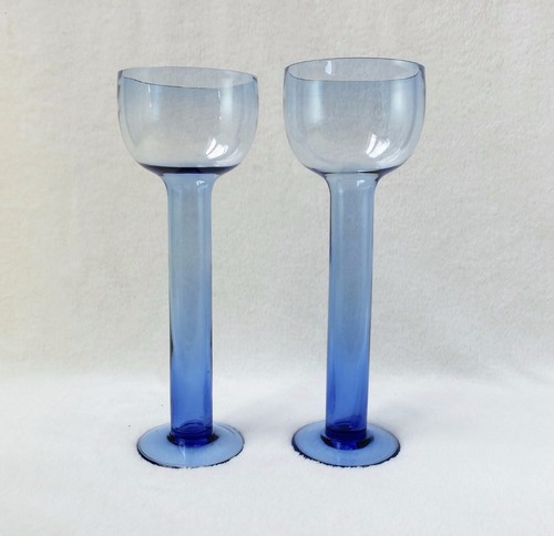 Paire vases cristal bleu