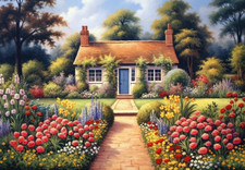 Affiche paysage de jardin de chalet art mural chemin floral...