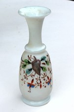 Antique / Vintage Victorian Bohemian Alabaster Glass Hand Blown & Painted Vase 