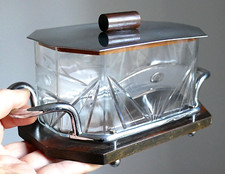 Seau pot boîte à biscuits, bonbons  ART DECO Moderniste métal chromé Era Adnet