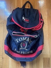 Vintage 1990s Tommy Hilfiger Canvas Backpack Nap Sack Tote Bag Big Flag Logo