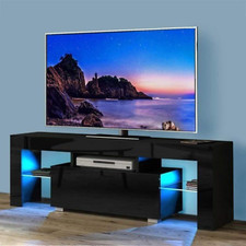 Meuble TV LED en Verre avec 1 Tiroirs pour Salon et Chambre 130x35x45cm