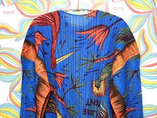 Issey Miyake Pleats Please Inspired Blouse Animal Floral Pattern Top Blue Tshirt