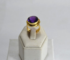 Bague En Argent 925 Doré Améthyste Hydrothermale Ronde Réglable AGNK 070