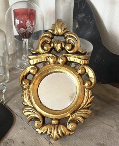 Ancien miroir rond - bois, doré