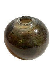 Early MARK PEISER Signed 1967 Blown Art Glass Swirl Amber Brown Clear Bud Vase