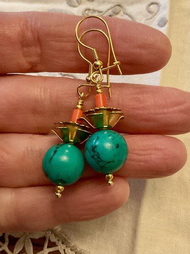Turquoise corail plaqué - corail, or