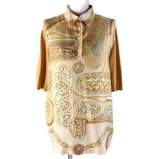 HERMES tops 100% Silk Cashmere Blend Twill Laine Short Sleeve Knit silk Women M