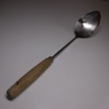 Vintage Wood Grey Brown Wood Stainless Steel Sauce Spoon Kitchen Utensil N6957