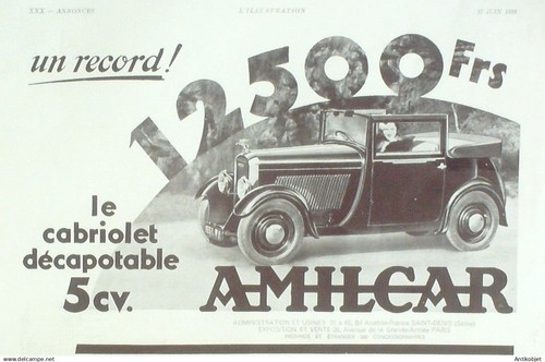 Publicite auto amilcar 5cv - auto,