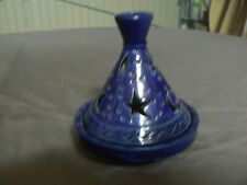VINTAGE ORIENTAL CERAMIC BLUE FAIENCE INCENSE TAGINE COVERED DISH DECORATION