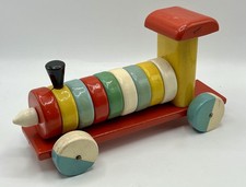 Vintage Multicolor Wooden LOCOMOTIVE - Decorative Stacking Toy - 1960s