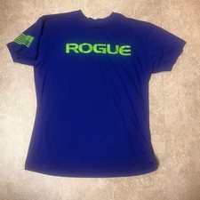 Rogue Fitness Shirt Mens Large Blue Green Made in USA CrossFit Weight Lifting T