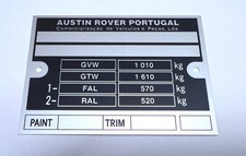 Plaque constructeur MINI MOKE - Vin plate MINI MOKE - Mini Moke typenschild