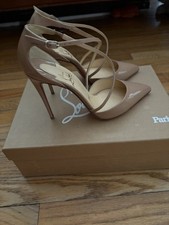 Christian Louboutin Cross Blake Patent Leather Pump Stiletto NUDE 35.5