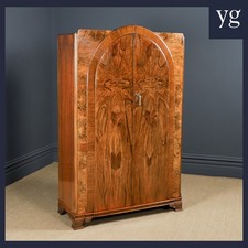 English Art Deco Walnut Two 2 Door Hanging Wardrobe Armoire Closet Robe Cupboard
