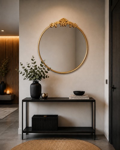 Miroir rond fer doré - miroir,
