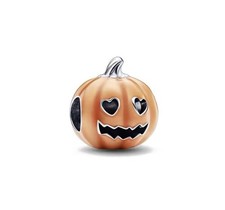 Horror Halloween Orange Pumpkin Charm Pure 925 Sterling Silver Bead  Bracelet