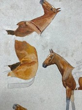 Study & Watercolor Equestrian Horse Painting 19th EME Antique Painting Horse 19th