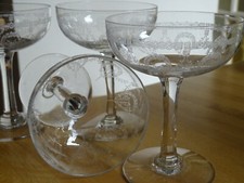 SAINT LOUIS CRISTAL 4 ANTIQUE CHAMPAGNE GLASSES MODEL CHRISTMAS ERA 1920