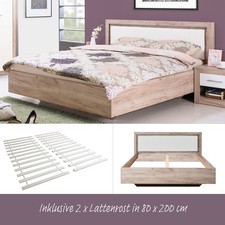 Lit en Bois Double Design Cuir 160x200 cm Cadre de Sommier à Lattes Homestyle4u