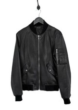 John Elliott Black Leather Bogota Bomber Jacket - MEDIUM