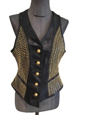 Superbe Et Authentique Gilet Cuir Clous Dorés Jean Claude Jitrois 36/38 Tbe