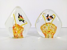 Art Blown Glass Fish Aquarium Coral Reef Sculpture Paper Weight Set of 2