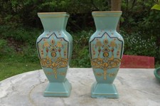 paire de vases ancien 19ème  opaline décor émaillé or