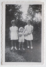 2 Twin Girls Little Brother - Old Snapshot Photo