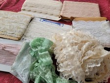 Antique Vtg LACE Trim Lot Ruffled Ribbon Insert YARDAGE Floral Wide Bolts 1.5lbs