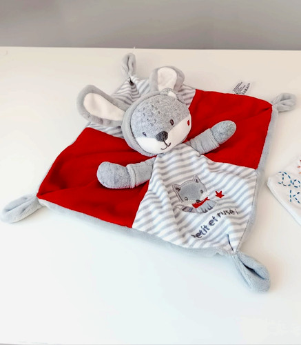 Doudou renard gris rouge - doudou,