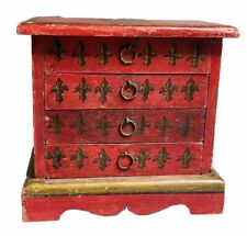 Antique Dresser 4 Drawer Jewelry Box HERALDIC FLEUR DE LYS Decor