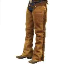 Men's Cowboy Buck Skin Brown Suede Leather Horse Riding Western Cowboy Chaps