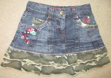 CHIPIE Size 4 Girls Embroidered Camouflage "Grunge" 100% Cotton Jean Skirt