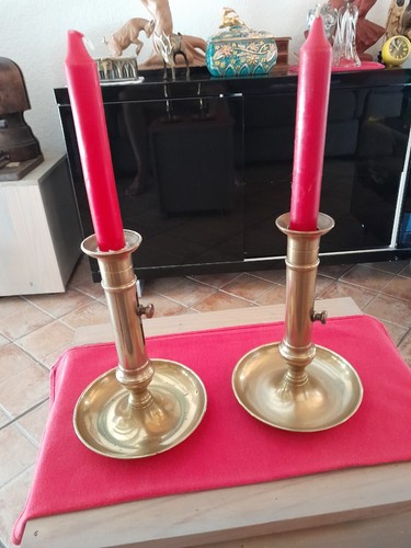 Paire bougeoirs cuivre ancien - paire,