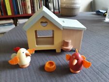 Jouets en bois - Poulailler, poule, coq, écuelle