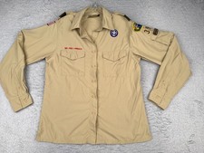 Boy Scouts of America Shirt Ladies Medium Beige Long Sleeve 100% Supplex Nylon