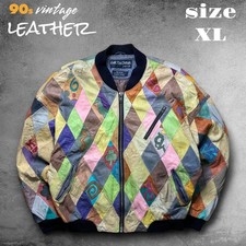 90s vintage Pelle Pelle genuine leather bomber jacket with argyle pattern