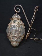 Large Outdoor Venetian Lantern Lamp Textured Blown Glass In Cage 